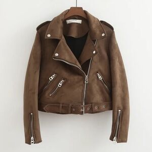 NWOT Cropped Suede Motojacket